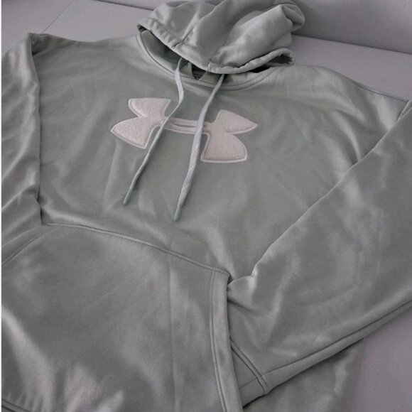 Under Armour UA Light Green Hoodie Pullover Sweatshirt Men's Medium Puffy Logo - Picture 7 of 10